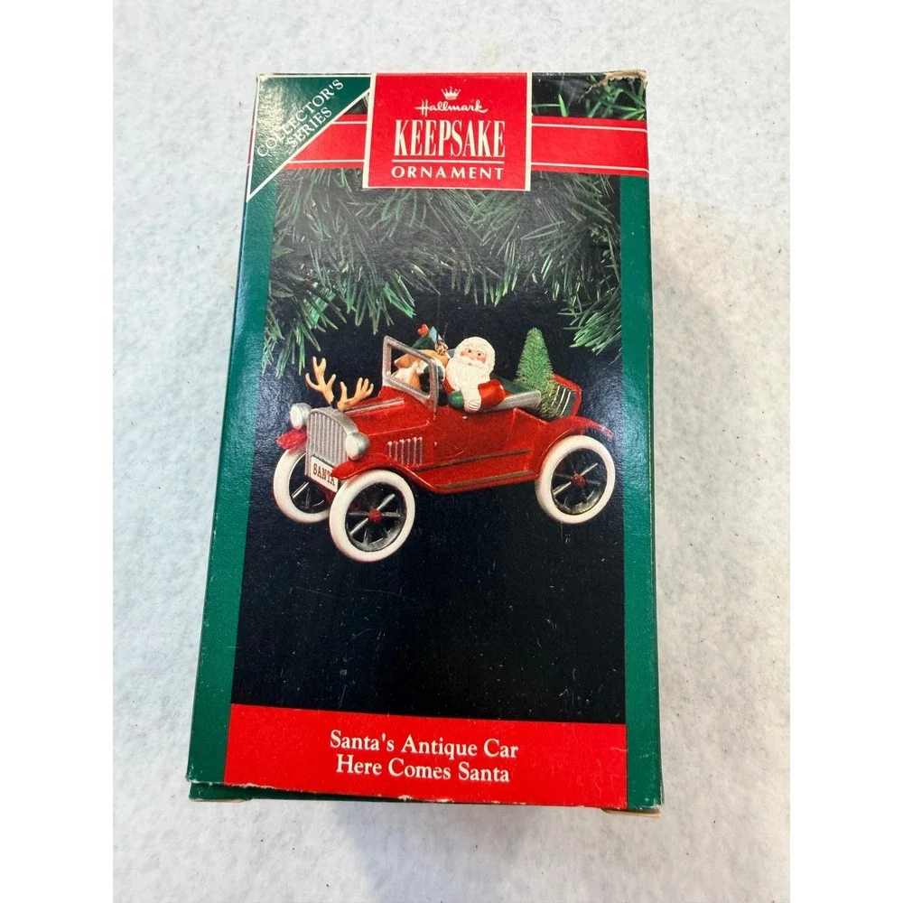 1991 Hallmark Keepsake Ornament Santas Antique Car Here Comes Santa 13th Series